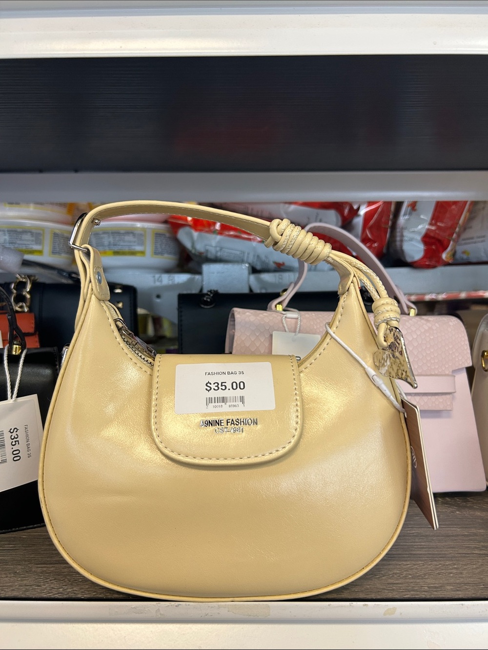 Cream Mini Shoulder Bag with Knotted Handle